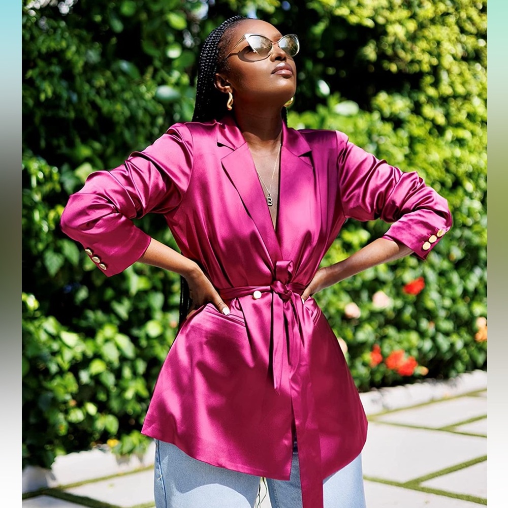 NWT The Drop Women's Orchid Belted Satin Blazer by @tenickab